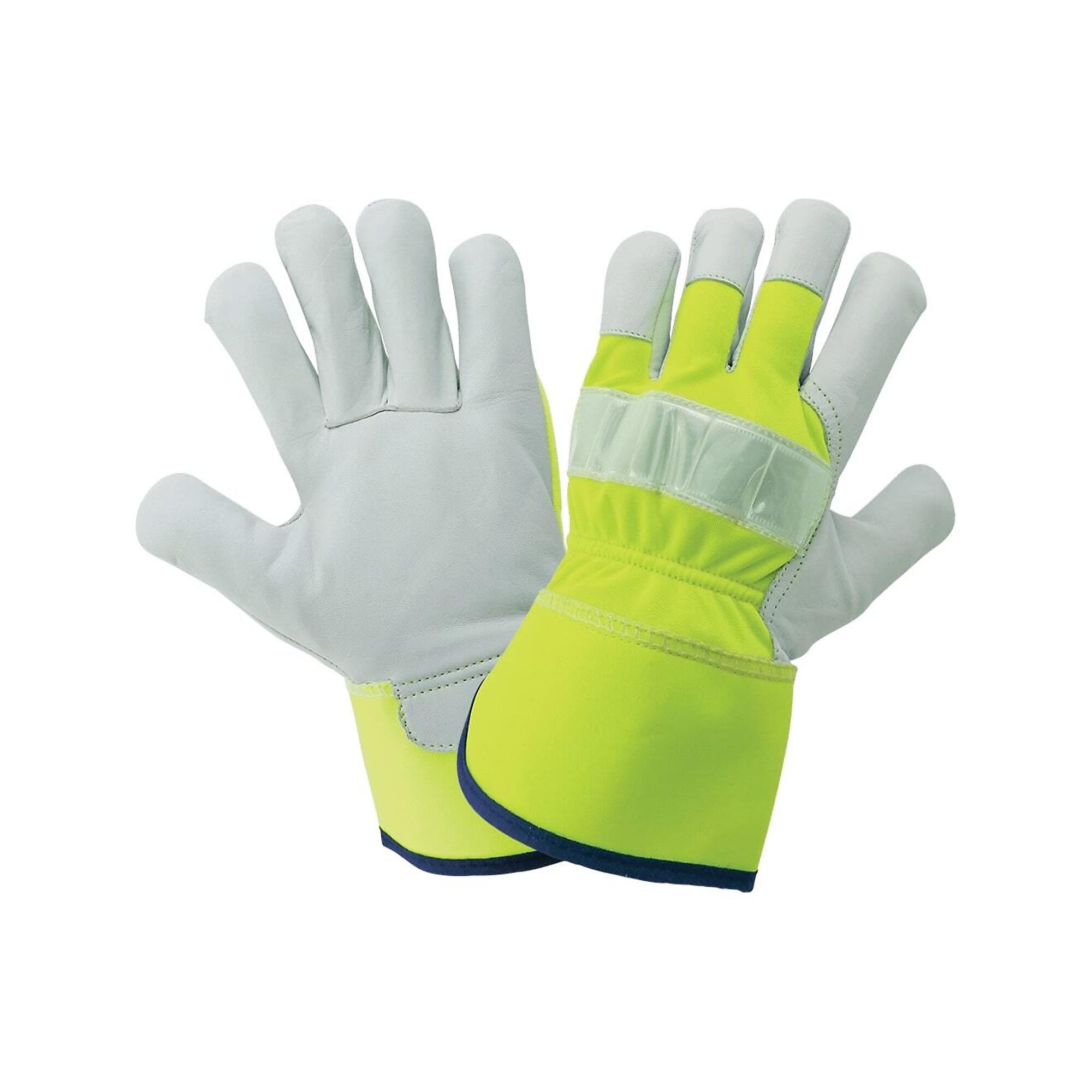 Global Glove Hi-Vis Nylon Back W/ Goatskin Leather Palm Gloves - 12 Pairs